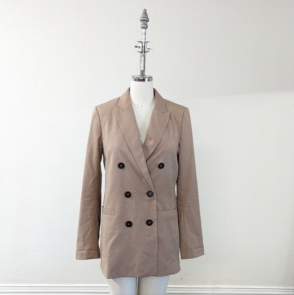 H&M Double Breasted 6 Buttons Blazer Tan 4 Business casual work office preppy - Picture 1 of 8